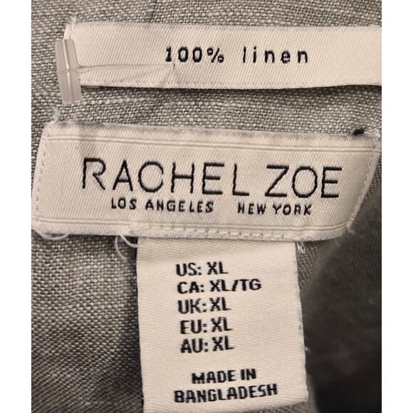 Rachel Zoe 100% Linen Shirt Heather Green Button Short Sleeve Collared XL - Picture 6 of 9
